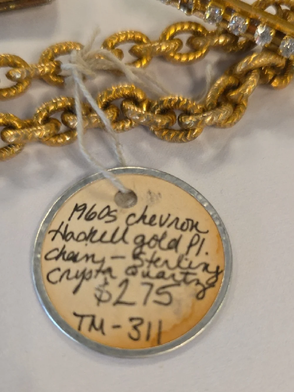 Gold-Tone Vintahe Crystal Statement Necklace - Clear Crystal Pendant - Picture 6 of 8